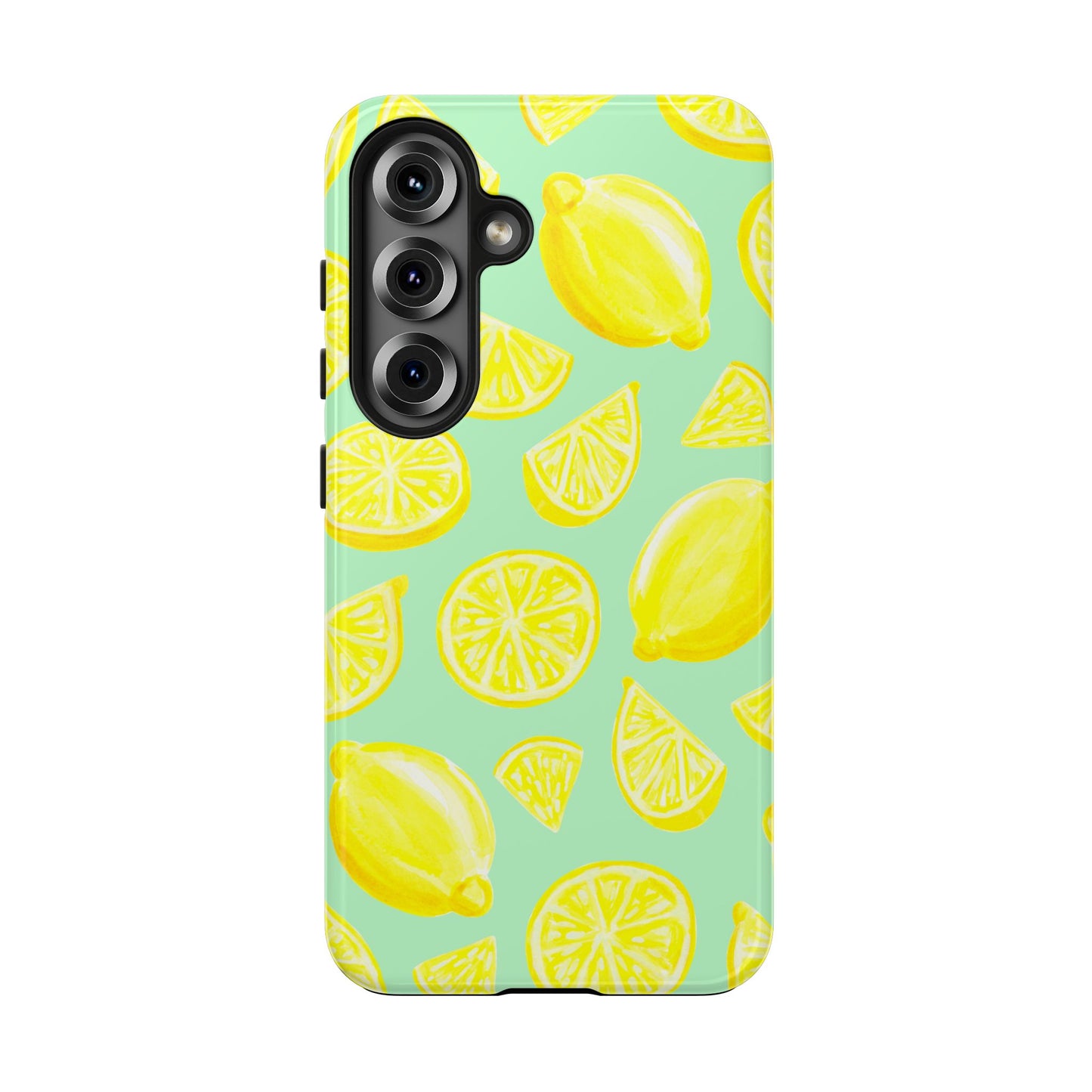 Bright Yellow Lemons Watercolor Illustrated Tossed Pattern Mint Green Tough Phone Case | Various Models