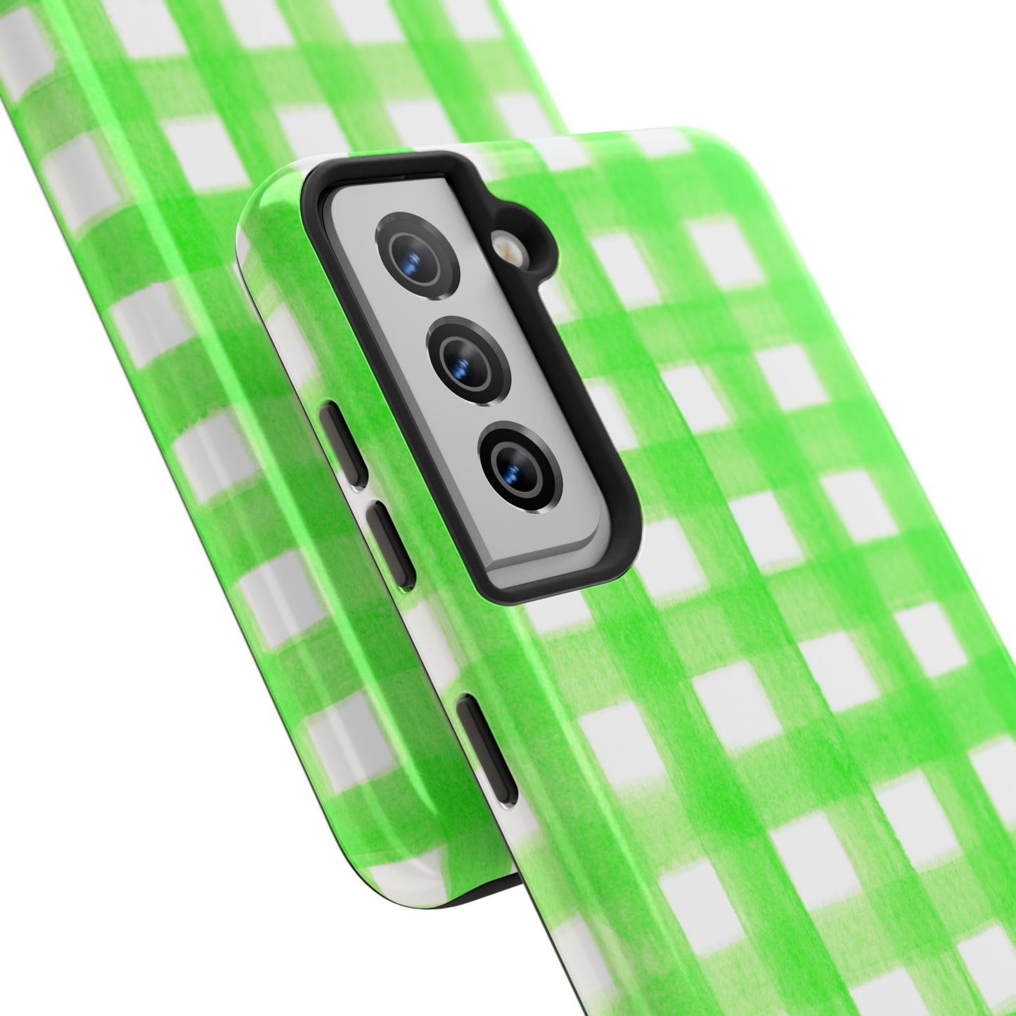 Lime Green Gingham Watercolor Illustrated Tough Phone Case | Various Models Available