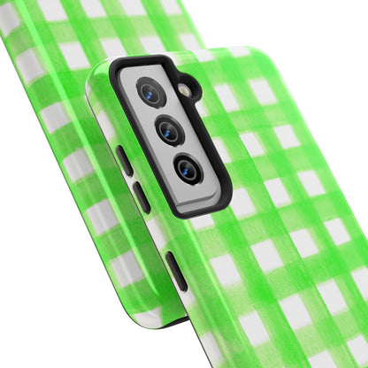 Lime Green Gingham Watercolor Illustrated Tough Phone Case | Various Models Available