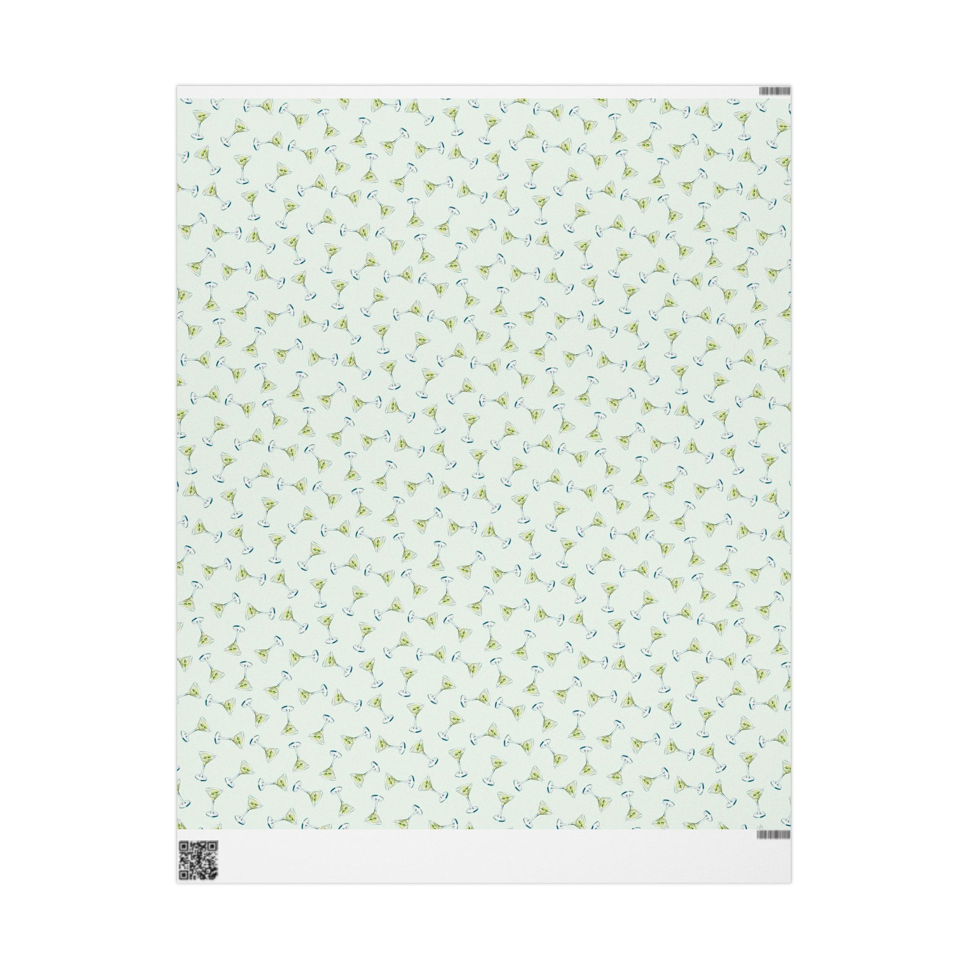 Gift Wrap | Mini Mint Green Watercolor Martini Tossed Pattern | Matte or Glossy | Festive Birthday Bachelorette Cocktail Gift Wrap 30" x 36" Matte
