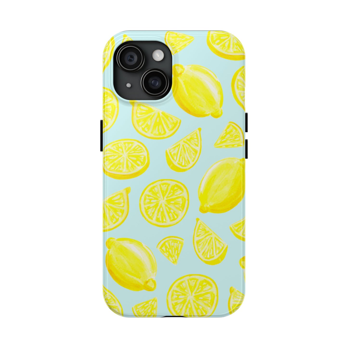 Bright Yellow Lemons Watercolor Illustrated Tossed Pattern Light Blue Tough Phone Case | Various Models