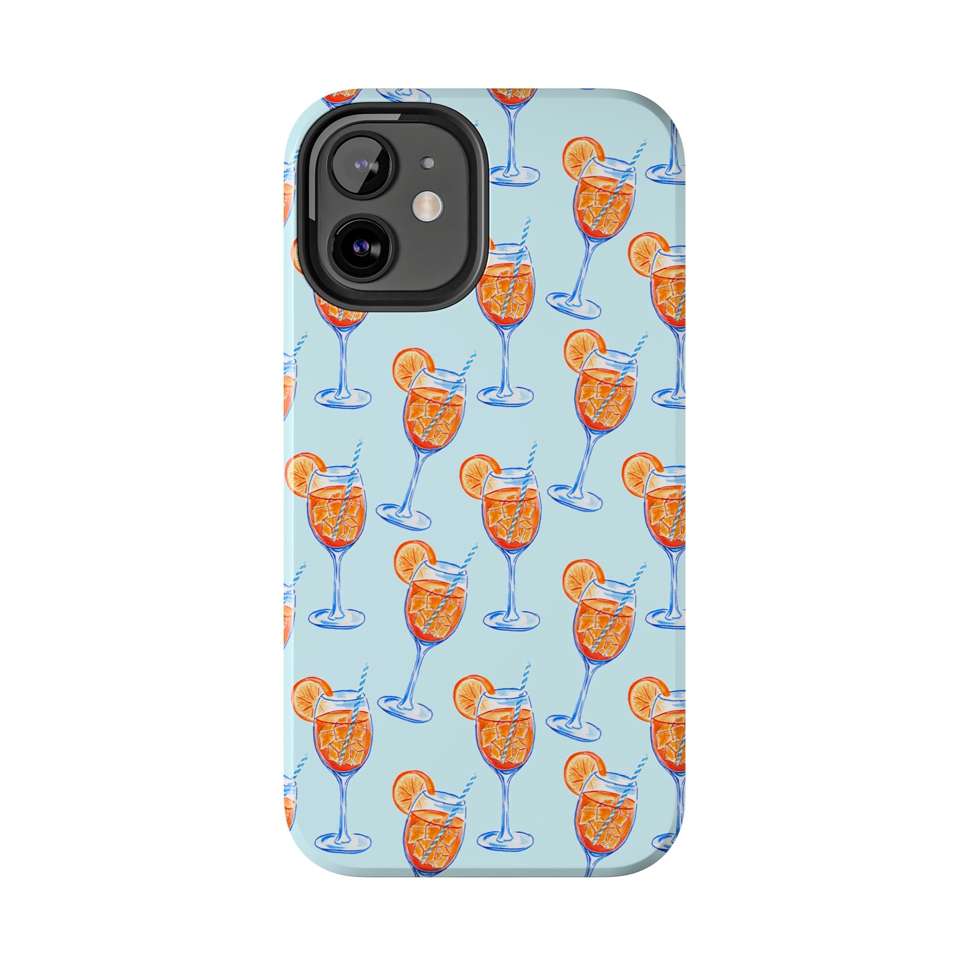 Orange & Blue Aperol Spritz Watercolor Pattern Turquoise Phone Case | Various Models