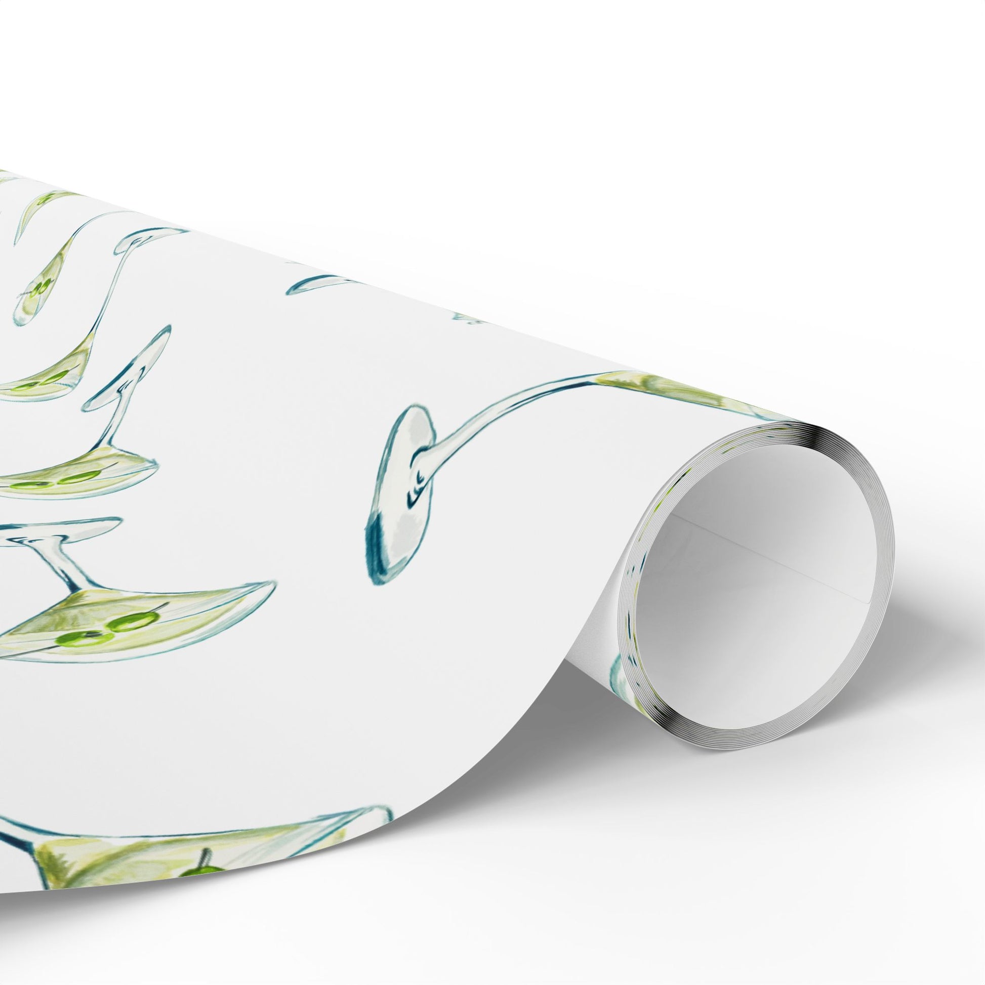 Gift Wrap | Martini Watercolor Illustrated Tossed Pattern | Matte or Glossy