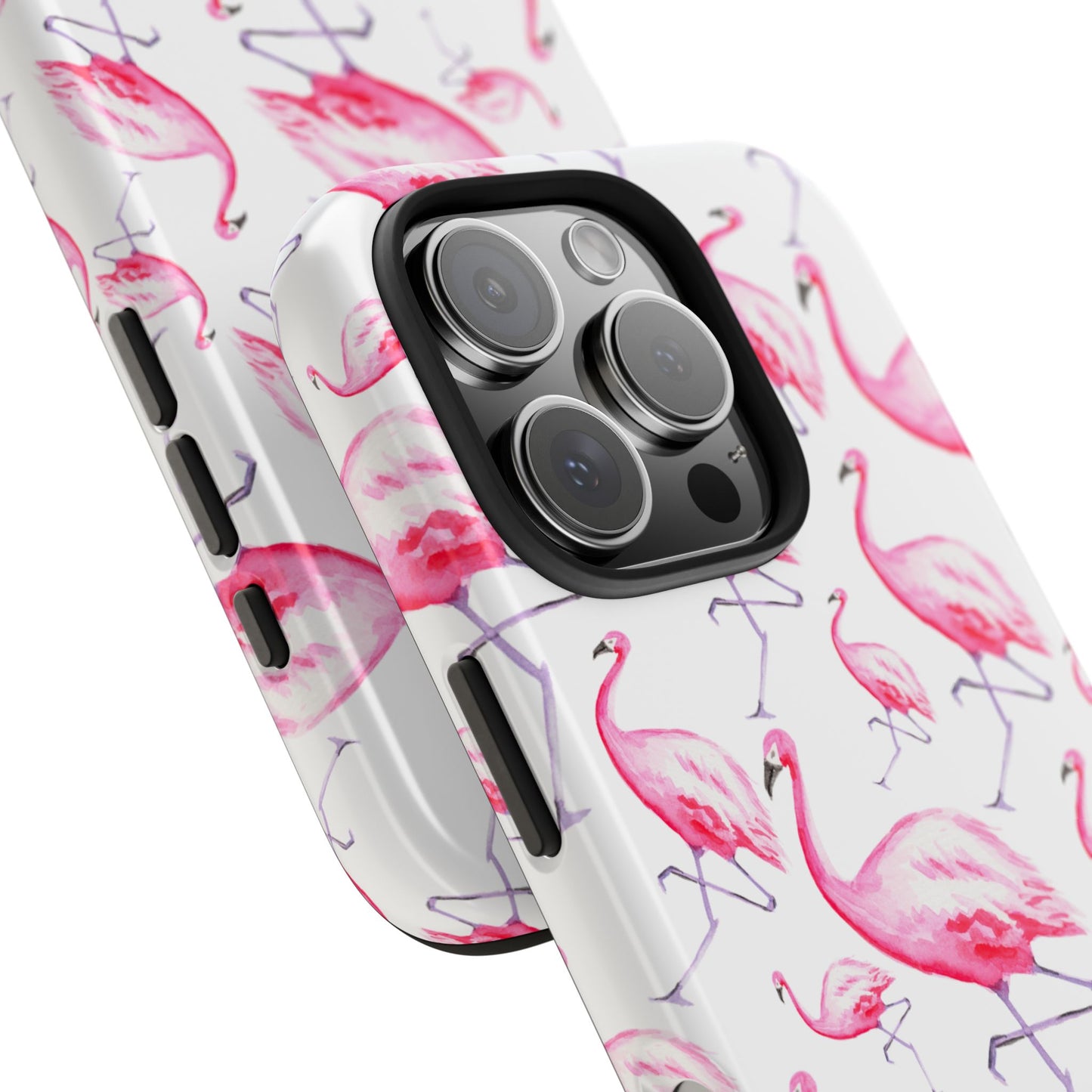 Hot Pink Flamingos Watercolor Illustrated Tossed Pattern Phone Case | Various Models