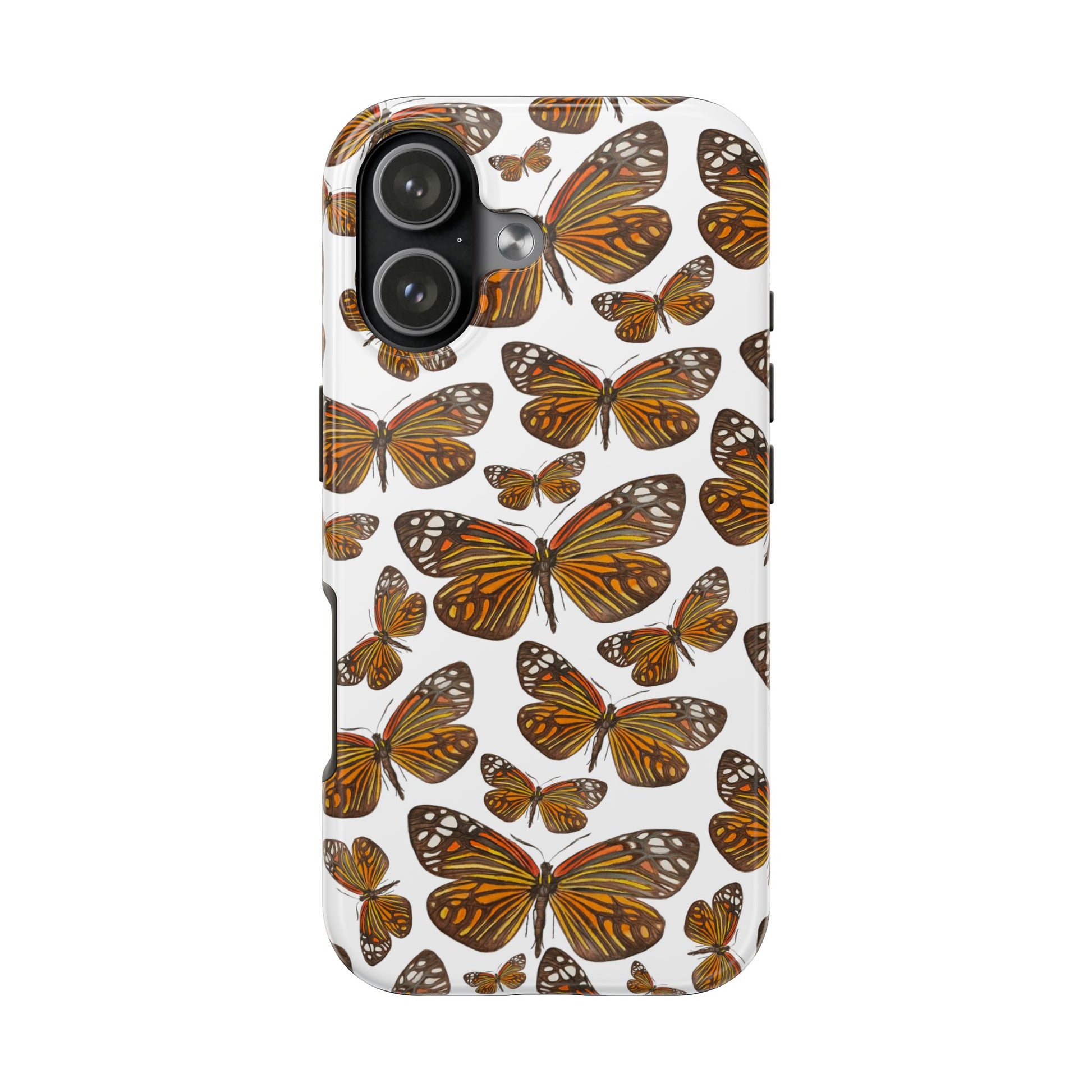 Black & Orange Butterfly Watercolor Illustrated Tossed Pattern Tough Phone Case | Various Models iPhone 17