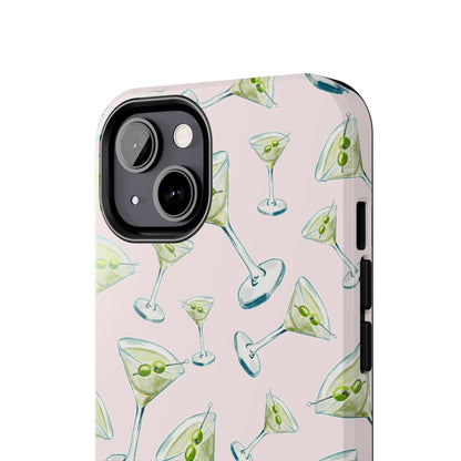 Watercolor Blue and Green Martinis Tossed Illustrated Pattern Blush Pink Tough Phone Case | Various Models