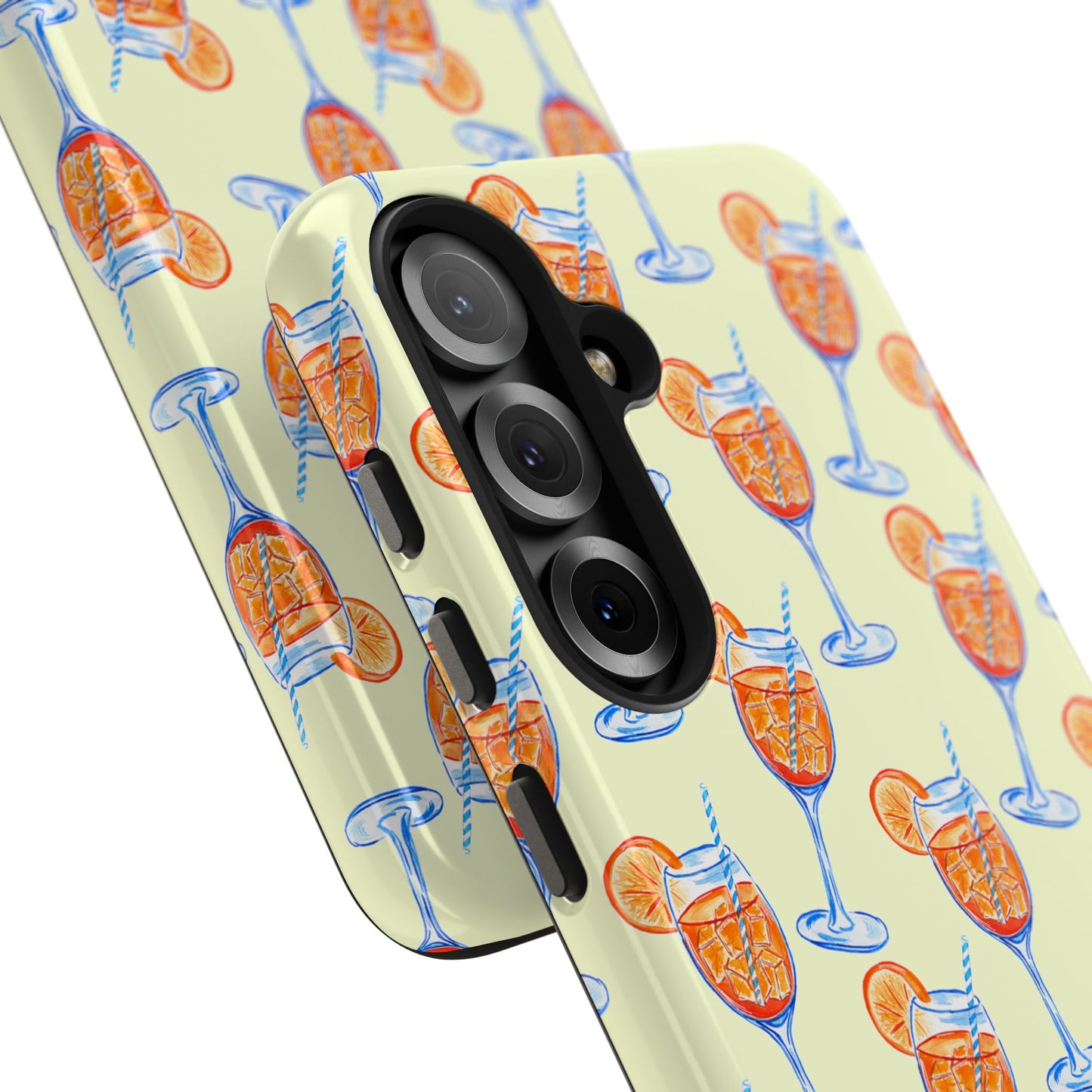 Lemon Yellow Orange & Blue Aperol Spritz Watercolor Patterned Tough Phone Case | Various Models