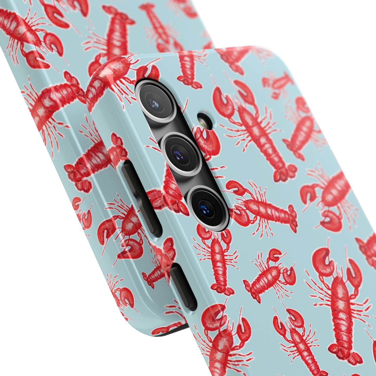 Red Lobster Watercolor Illustrated Tossed Pattern Light Blue Tough Phone Case | Various Models