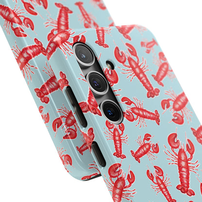 Red Lobster Watercolor Illustrated Tossed Pattern Light Blue Tough Phone Case | Various Models