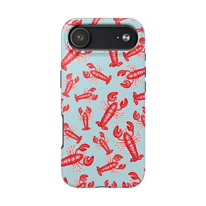Red Lobster Watercolor Illustrated Tossed Pattern Light Blue Tough Phone Case | Various Models