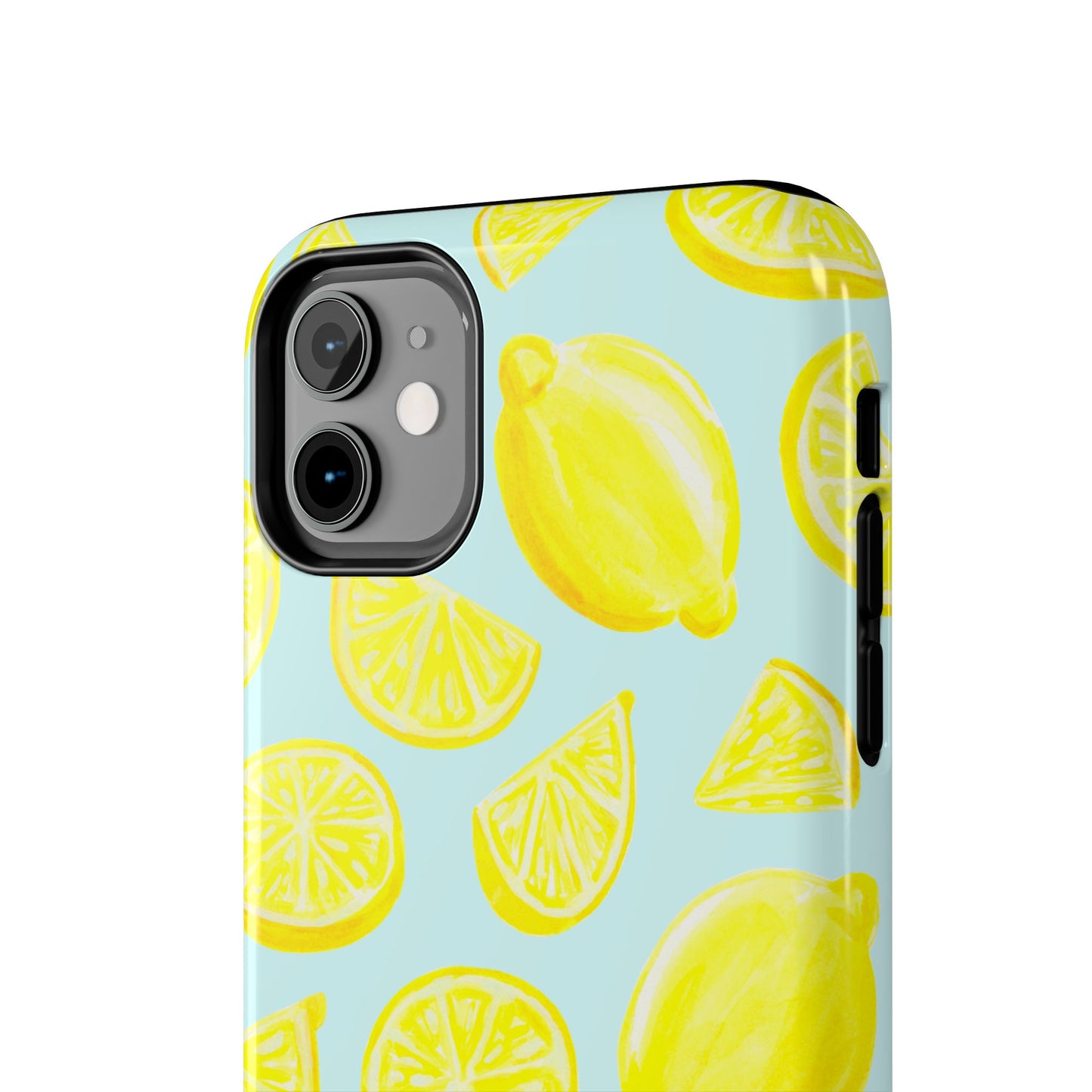 Bright Yellow Lemons Watercolor Illustrated Tossed Pattern Light Blue Tough Phone Case | Various Models