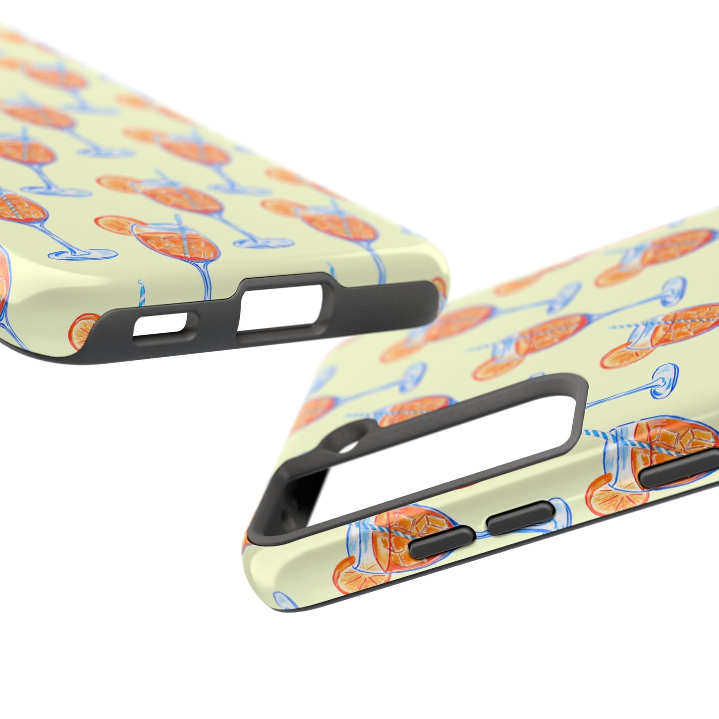 Lemon Yellow Orange & Blue Aperol Spritz Watercolor Patterned Tough Phone Case | Various Models