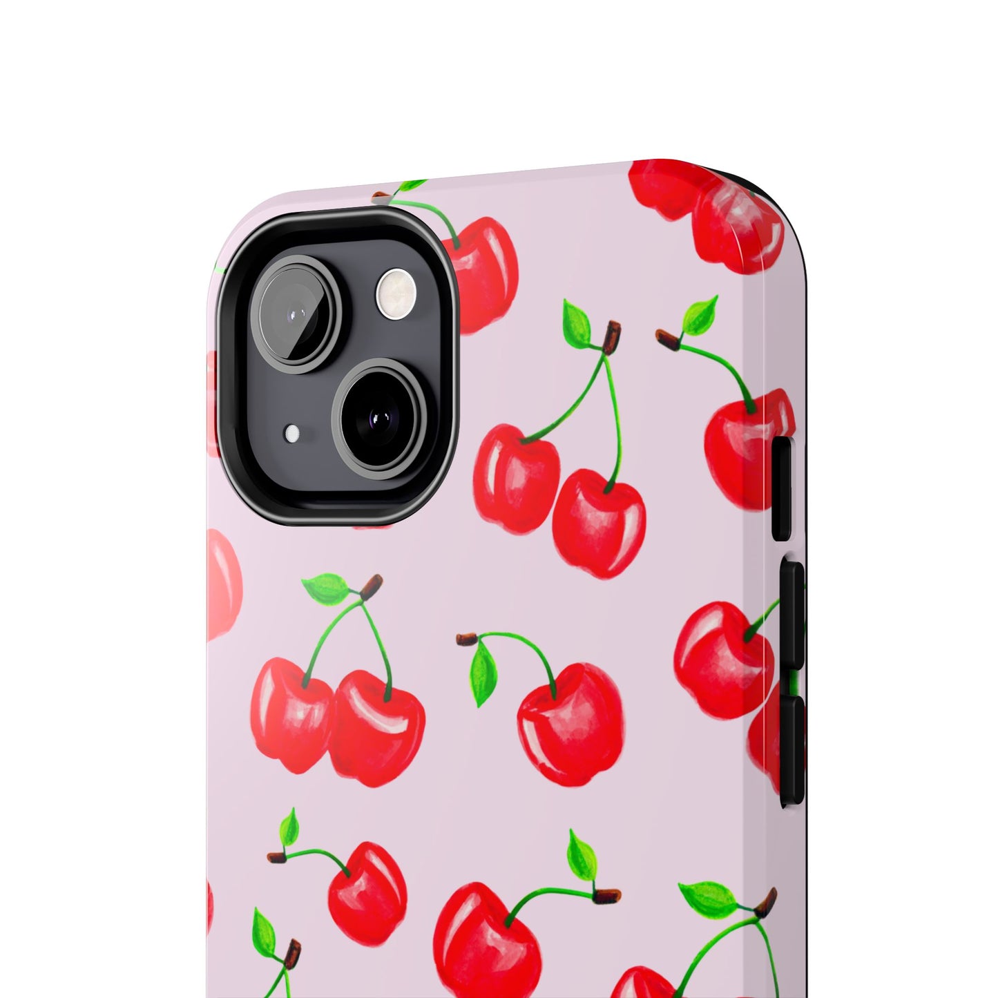 Tossed Red Watercolor Cherries Illustrated Pattern Light Pink Tough Phone Case | Various Models