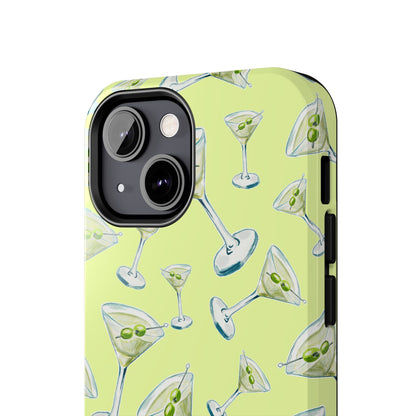 Watercolor Blue and Green Martinis Tossed Illustrated Pattern Yellow Tough Phone Case | Various Models