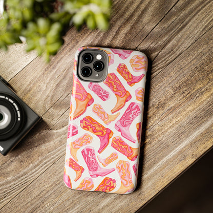 Tossed Hot Pink & Orange Cowboy Boots Tough Phone Cases | Various Models Available