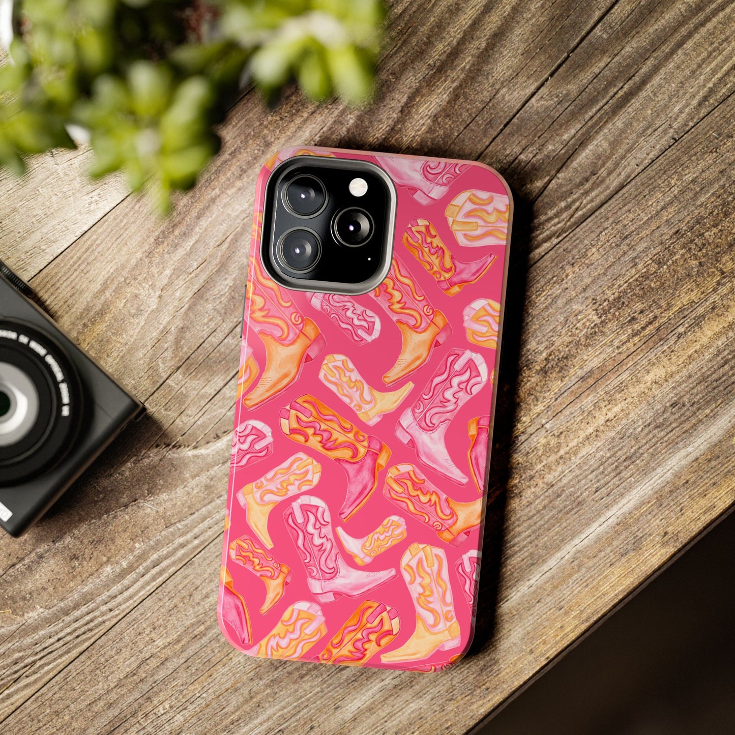 Tossed Hot Pink & Orange Watercolor Cowboy Boots Hot Pink Tough Phone Cases | Various Models