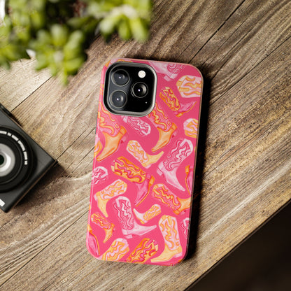 Tossed Hot Pink & Orange Watercolor Cowboy Boots Hot Pink Tough Phone Cases | Various Models