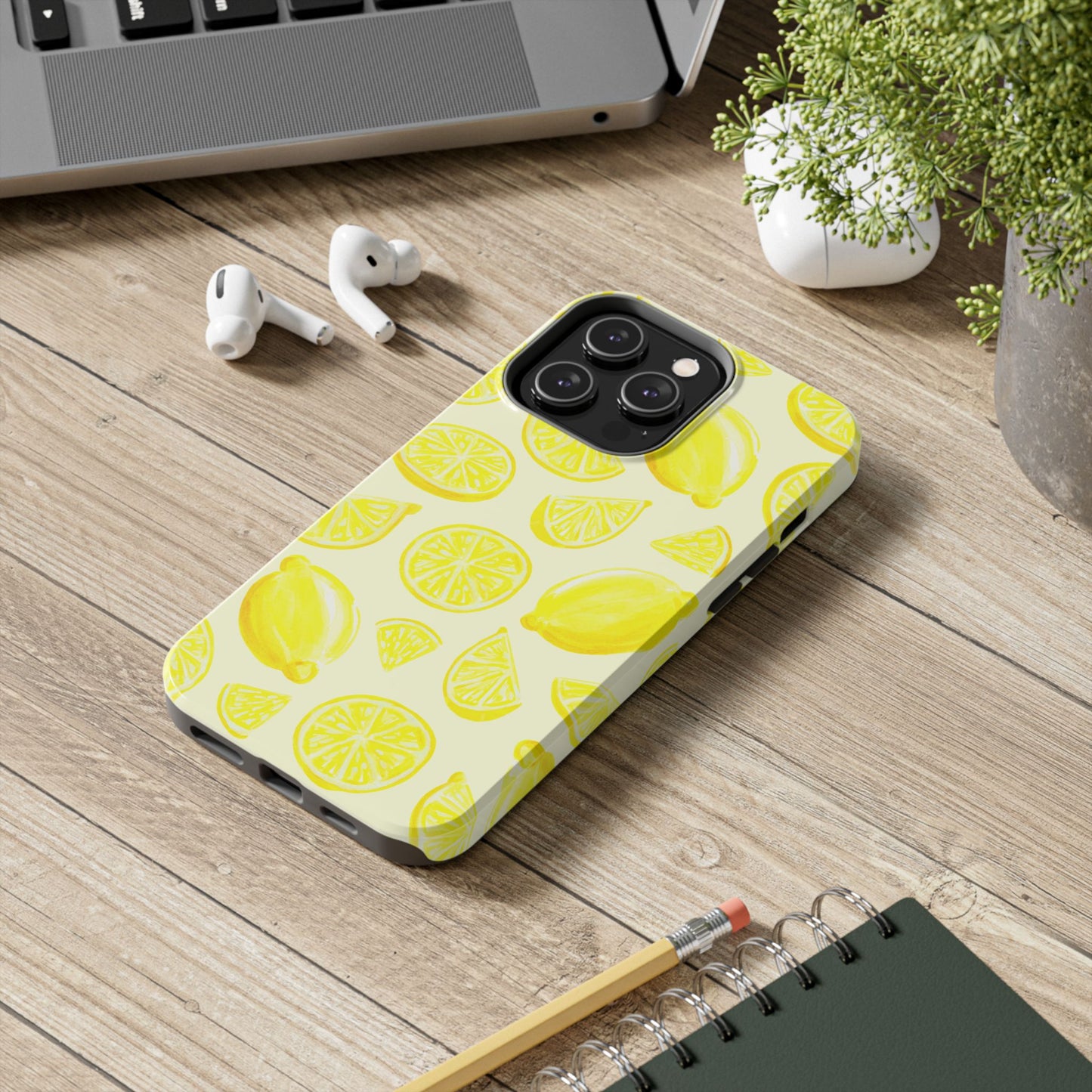 Bright Yellow Lemons Watercolor Illustrated Tossed Pattern Pale Yellow Tough Phone Case | Various Models