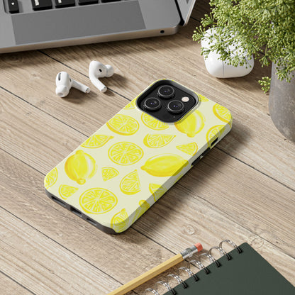 Bright Yellow Lemons Watercolor Illustrated Tossed Pattern Pale Yellow Tough Phone Case | Various Models