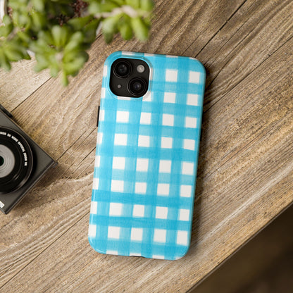 Turquoise Gingham Watercolor Illustrated Tough Phone Case | Various Models Available