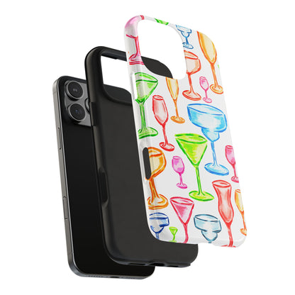 Monochromatic Margarita, Wine, Martini, and Champagne Flute Cocktail Glasses Watercolor Illustrated Tough Phone Case | Various Models Available