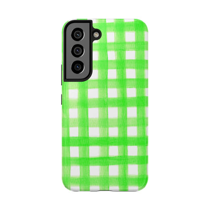 Lime Green Gingham Watercolor Illustrated Tough Phone Case | Various Models Available