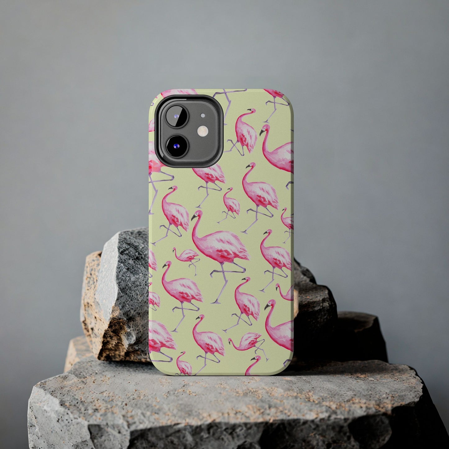 Pink Flamingos Watercolor Illustrated Tossed Pattern Yellow Phone Case | Various Models