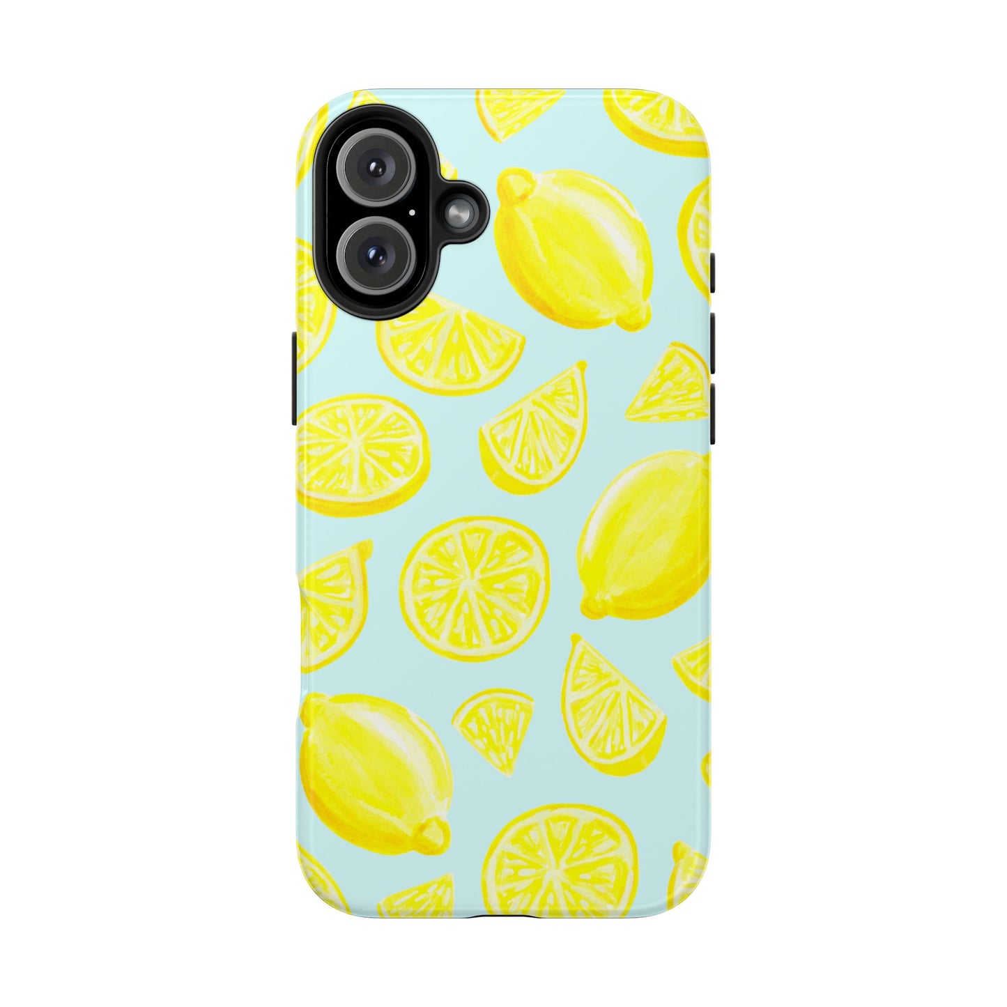 Bright Yellow Lemons Watercolor Illustrated Tossed Pattern Light Blue Tough Phone Case | Various Models
