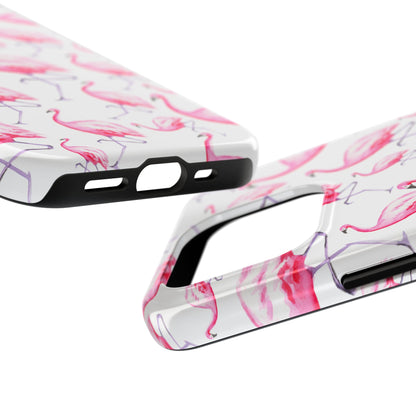 Hot Pink Flamingos Watercolor Illustrated Tossed Pattern Phone Case | Various Models