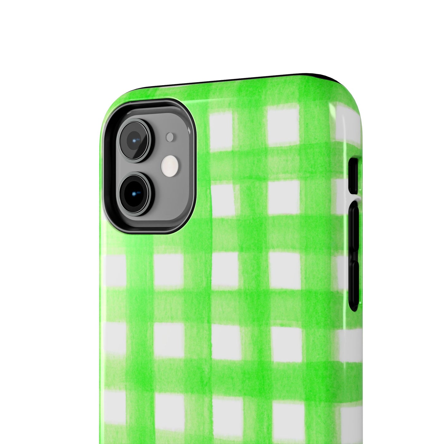 Lime Green Gingham Watercolor Illustrated Tough Phone Case | Various Models Available