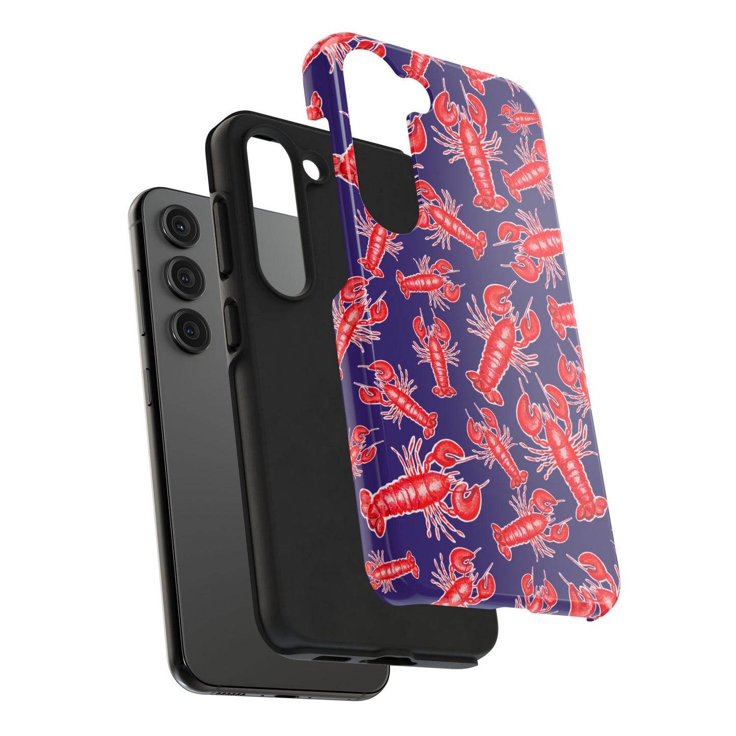 Red Lobster Watercolor Illustrated Tossed Pattern Navy Coastal Nautical Tough Phone Case | Various Models