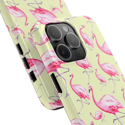 Pink Flamingos Watercolor Illustrated Tossed Pattern Yellow Phone Case | Various Models