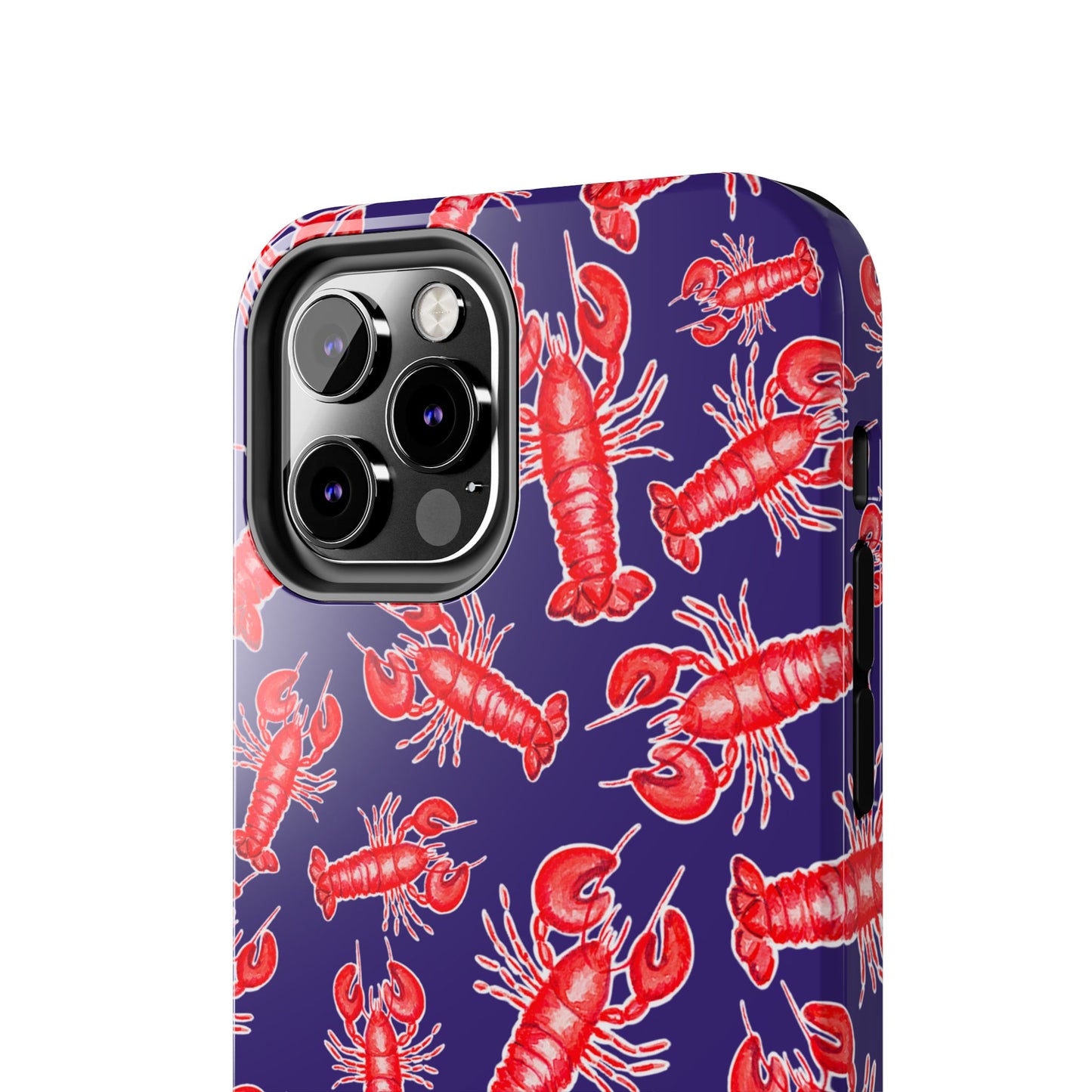 Red Lobster Watercolor Illustrated Tossed Pattern Navy Coastal Nautical Tough Phone Case | Various Models
