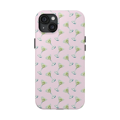 Light Pink Mini Martini Watercolor Illustrated Tossed Pattern Tough Phone Case | Various Models Available iPhone 15 Plus