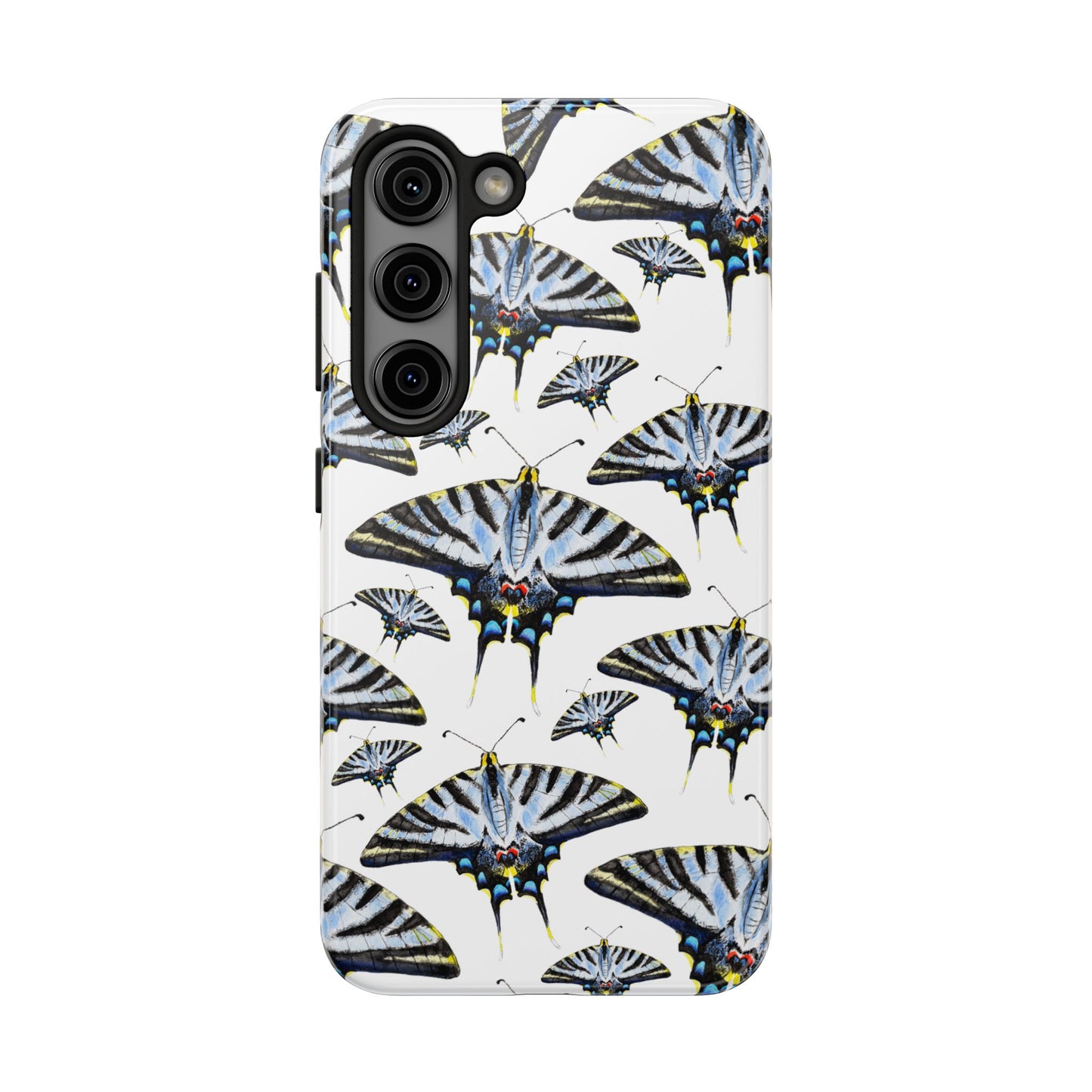 Light Blue Swallowtail Butterflies Watercolor Illustrated Pale Blue Tough Phone Case | Various Models Samsung Galaxy S23