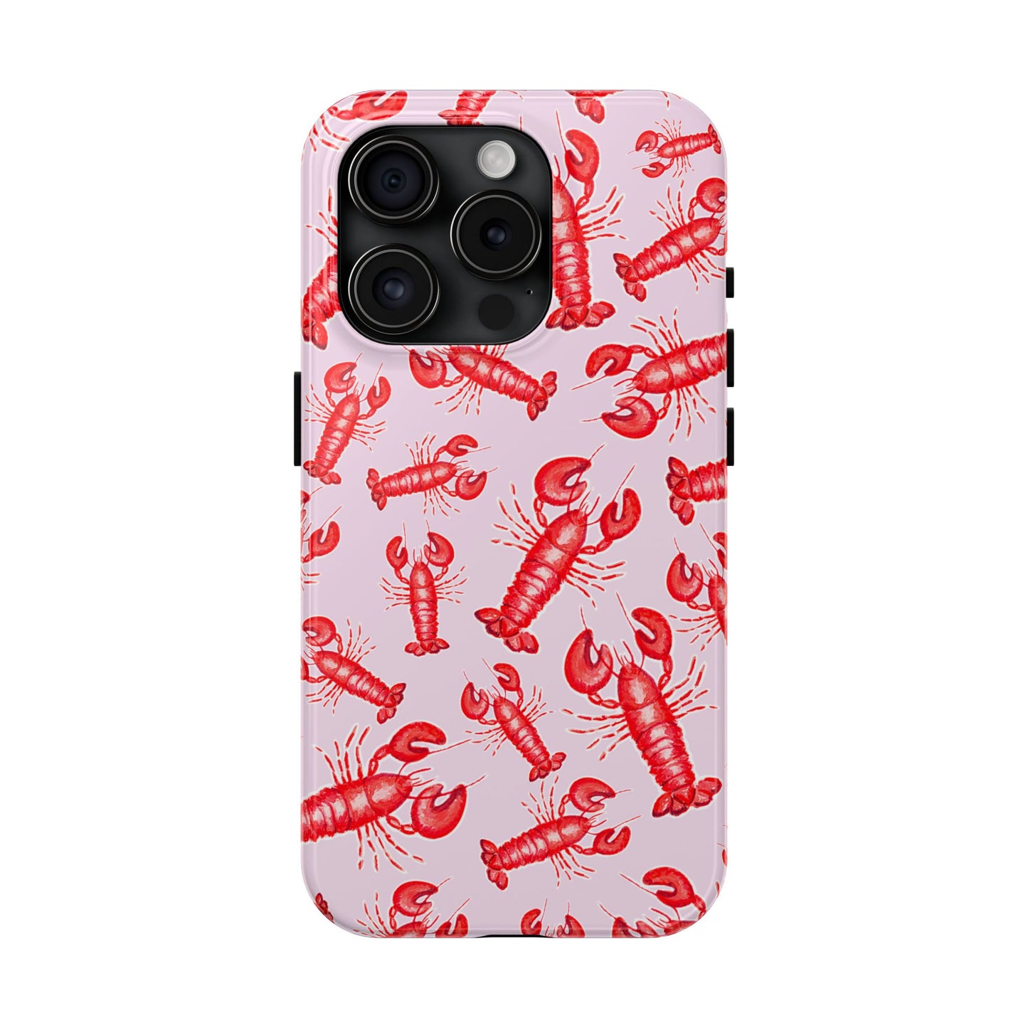 Red Lobster Watercolor Illustrated Tossed Pattern Light Pink Coastal Nautical Tough Phone Case | Various Models