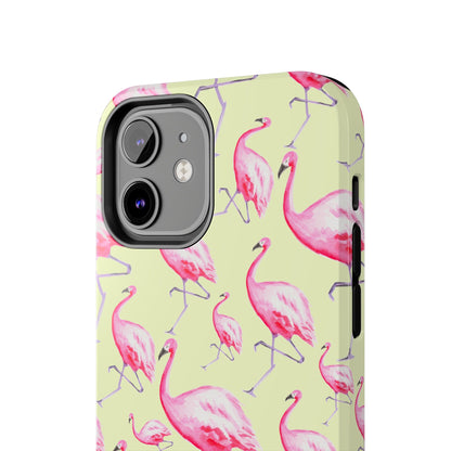 Pink Flamingos Watercolor Illustrated Tossed Pattern Yellow Phone Case | Various Models