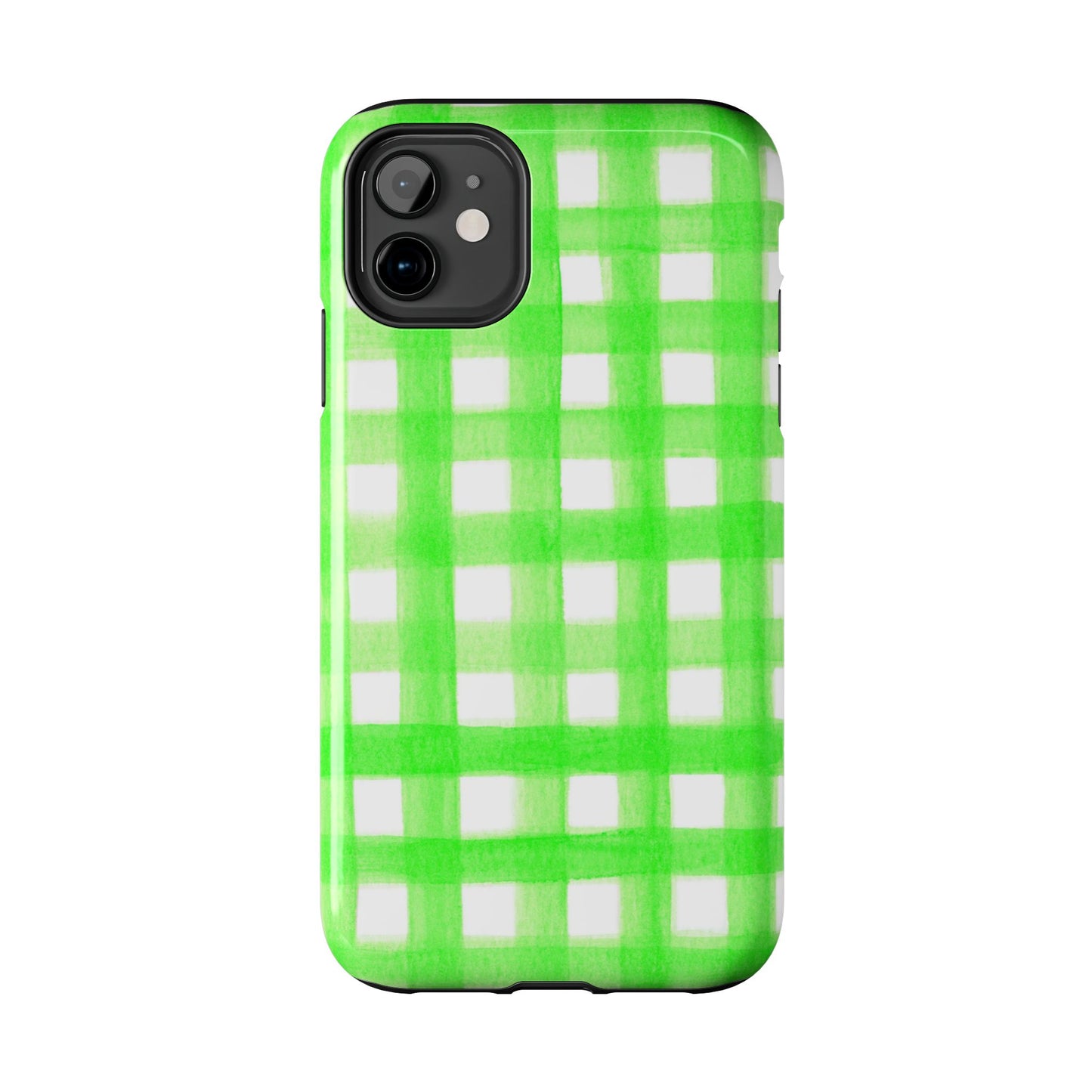 Lime Green Gingham Watercolor Illustrated Tough Phone Case | Various Models Available