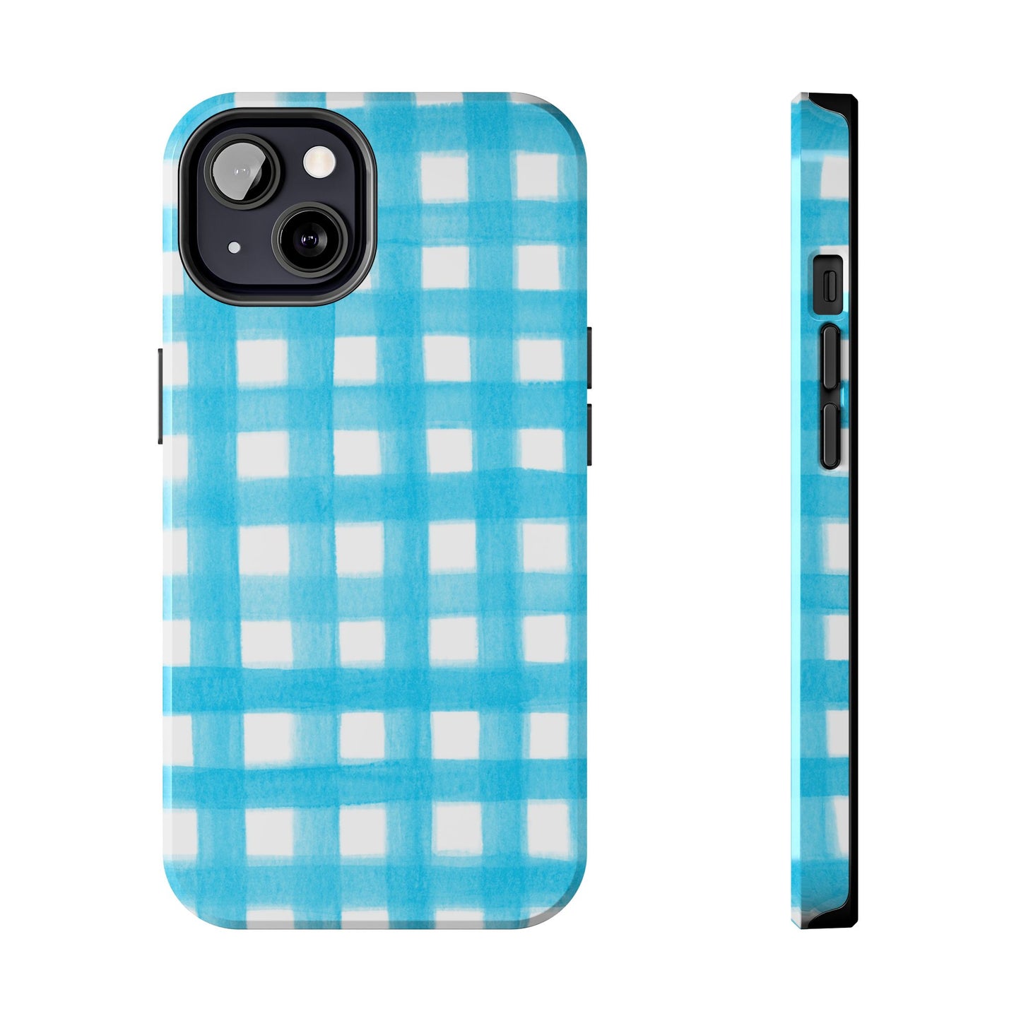 Turquoise Gingham Watercolor Illustrated Tough Phone Case | Various Models Available