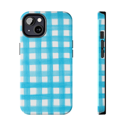 Turquoise Gingham Watercolor Illustrated Tough Phone Case | Various Models Available