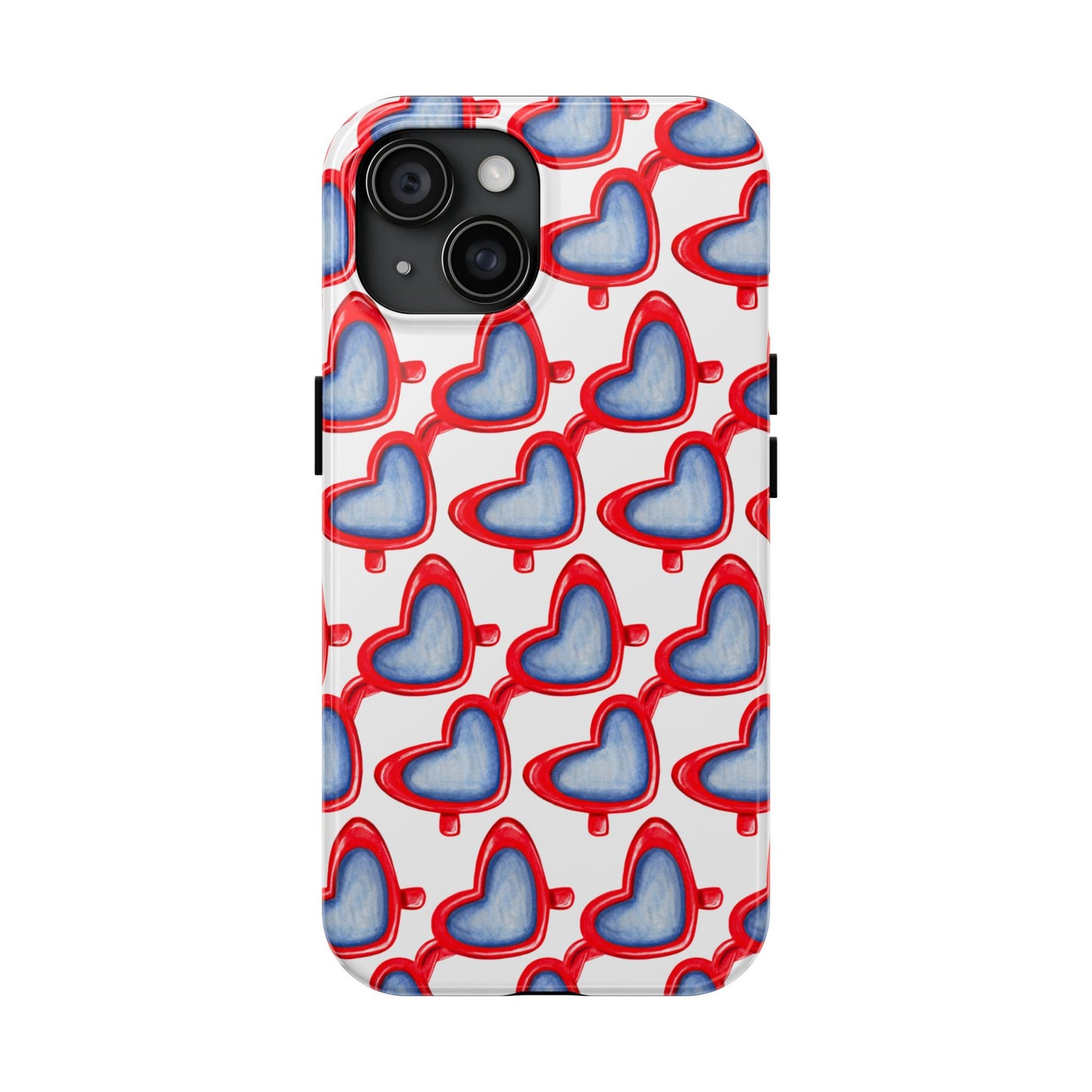 Red Heart Shaped Sunglasses Watercolor Illustrated Tough Phone Case | Various Models iPhone 15