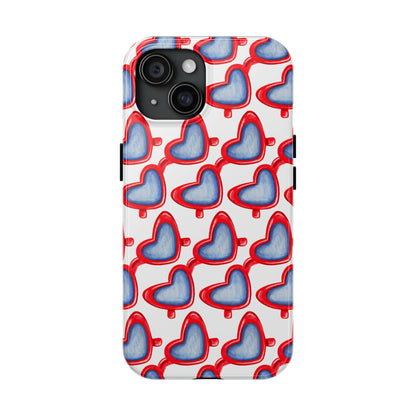 Red Heart Shaped Sunglasses Watercolor Illustrated Tough Phone Case | Various Models iPhone 15