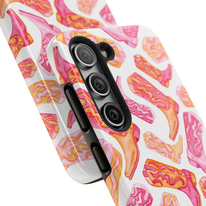 Tossed Hot Pink & Orange Cowboy Boots Tough Phone Cases | Various Models Available