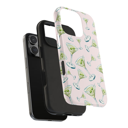 Watercolor Blue and Green Martinis Tossed Illustrated Pattern Blush Pink Tough Phone Case | Various Models