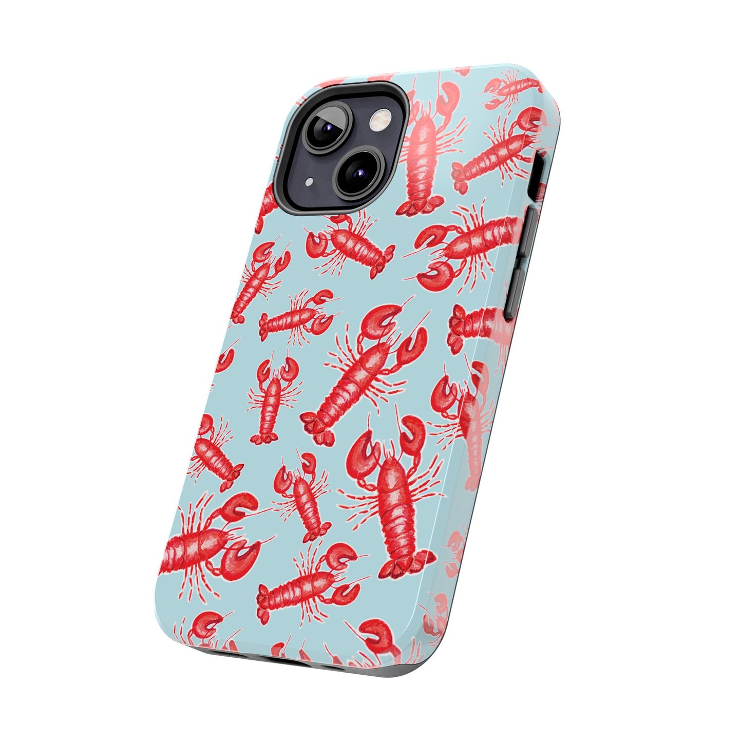 Red Lobster Watercolor Illustrated Tossed Pattern Light Blue Tough Phone Case | Various Models