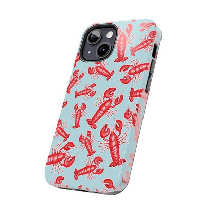 Red Lobster Watercolor Illustrated Tossed Pattern Light Blue Tough Phone Case | Various Models