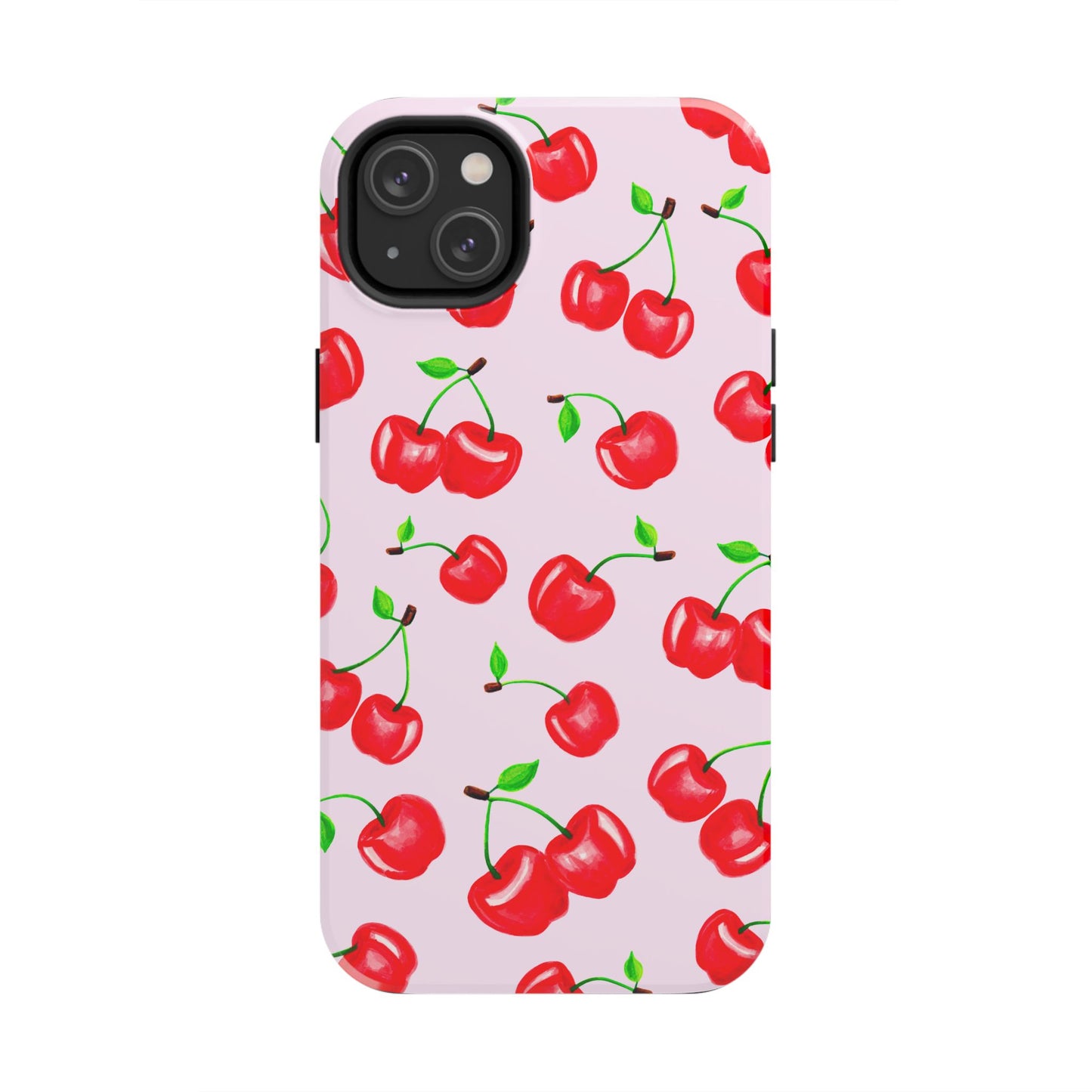 Tossed Red Watercolor Cherries Illustrated Pattern Light Pink Tough Phone Case | Various Models
