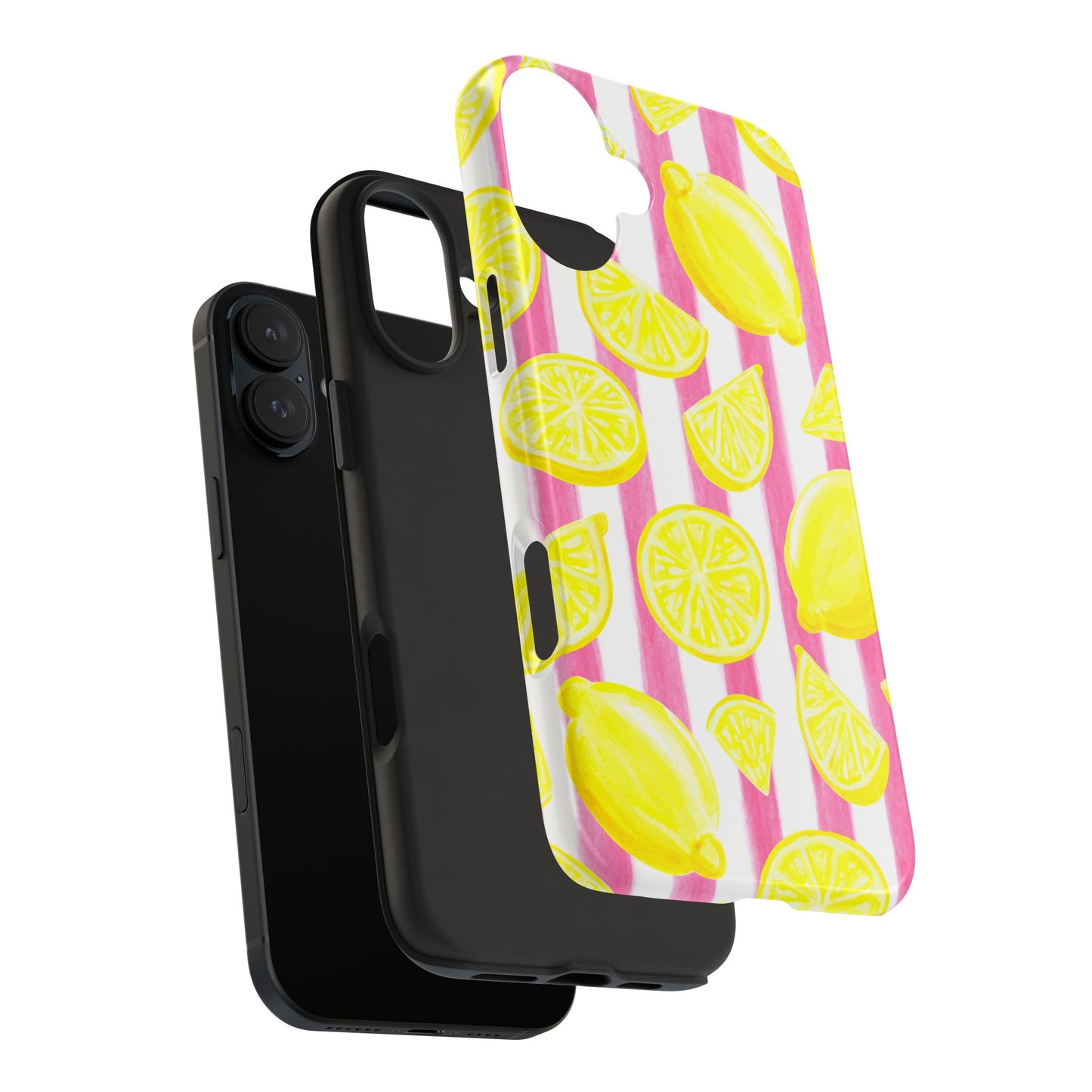 Pink Lemonade Yellow Lemons with Pink & White Watercolor Stripes Tough Phone Case