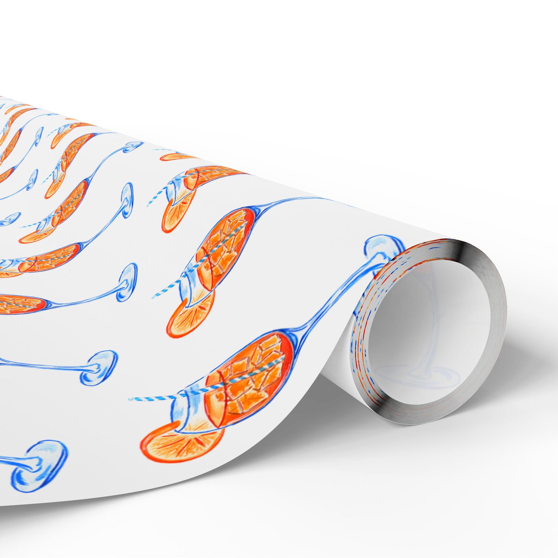 Aperol Spritz Gift Wrap Watercolor Illustrated | Matte or Glossy