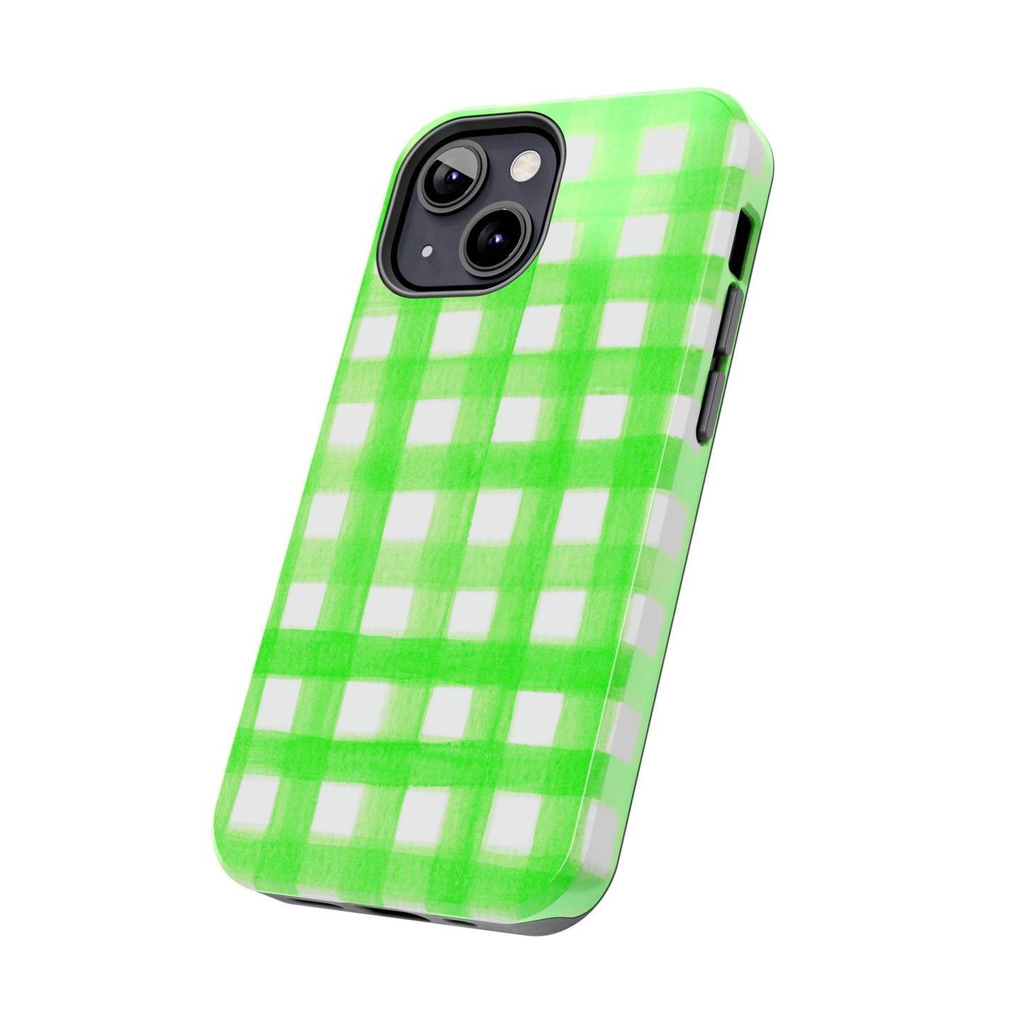 Lime Green Gingham Watercolor Illustrated Tough Phone Case | Various Models Available